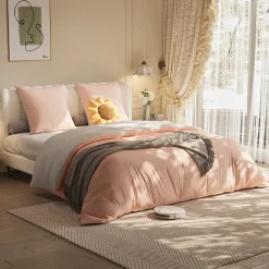 140X200 Parure de lit 4 pièces, lit double, grand lit, 1 housse de couette, 1 drap-housse et 2 taies d'oreiller,rose